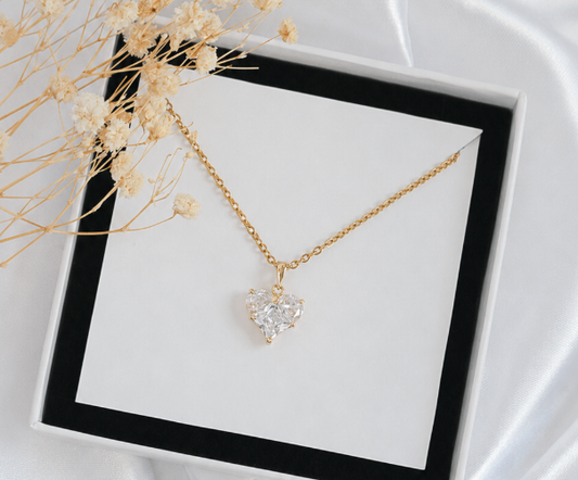 24 Karats CZ Heart Pendant Necklace
