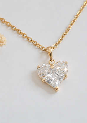 24 Karats CZ Heart Pendant Necklace