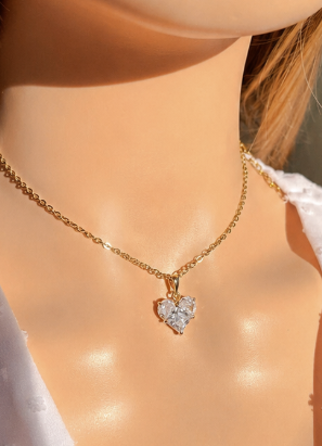 24 Karats CZ Heart Pendant Necklace