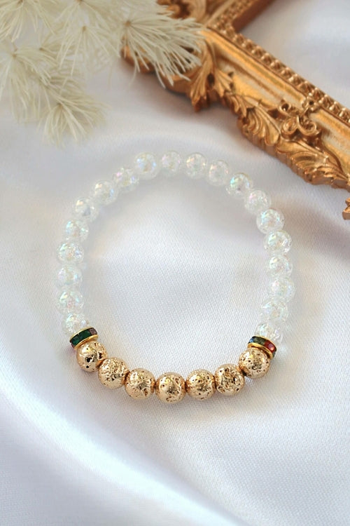"Lava Stone" Aromaterapi-Armband – Guldfärgat Elastiskt Armband